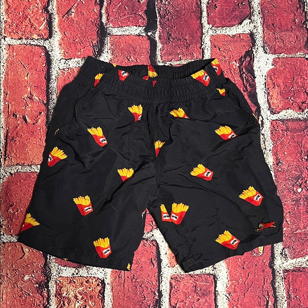 Icecream Black Shorts with French Fry Print